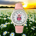 Niedlicher rosa Ladybug-Name Armbanduhr<br><div class="desc">Entwurf von www.etsy.com/Shop/TreasureBoxDigitals</div>