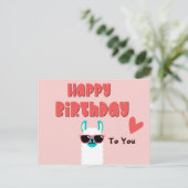 Niedlicher rosa Lama in Brillen Geburtstag Postkarte (Stehend Vorderseite)