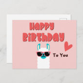 Niedlicher rosa Lama in Brillen Geburtstag Postkarte (Vorne/Hinten)