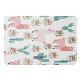 Niedlicher rosa Lama und grüner Kakteen Badematte