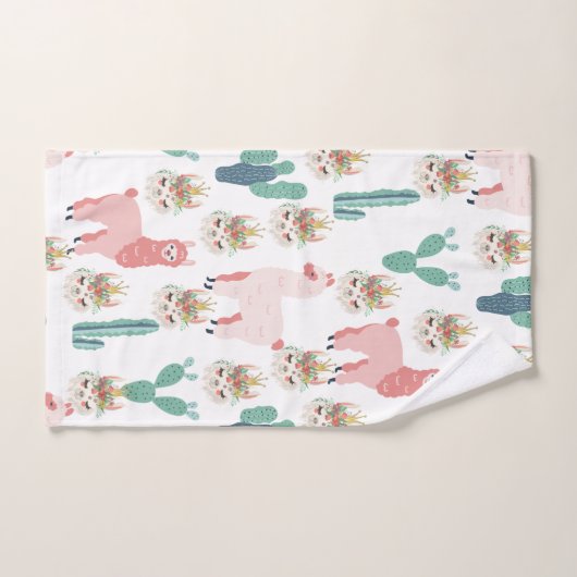 Niedlicher rosa Lama und grüner Kakteen Badhandtuch Set (Handtuch)