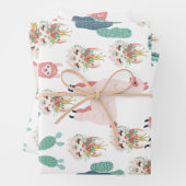 Niedlicher rosa Lama und grüner Kakteen Geschenkpapier Set (Beispiel)