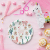 Niedlicher rosa Lama und grüner Kakteen Pappteller (Party)