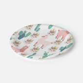 Niedlicher rosa Lama und grüner Kakteen Pappteller (Schrägansicht)