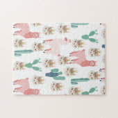 Niedlicher rosa Lama und grüner Kakteen Puzzle (Horizontal)