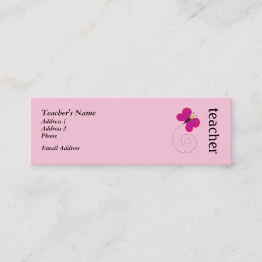 Niedlicher rosa Lehrer-persönliche Karten (Vorderseite)