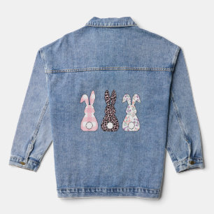 Niedlicher rosa Leopard Karierte Blume Kaninchen O Jeansjacke