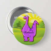 Niedlicher rosa lila personalisierter Dinosaurier Button (Vorne & Hinten)