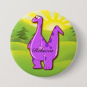 Niedlicher rosa lila personalisierter Dinosaurier Button (Vorderseite)