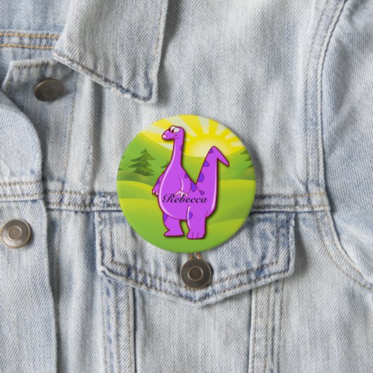 Niedlicher rosa lila personalisierter Dinosaurier Button (Beispiel)