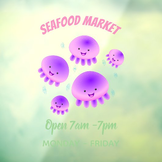 Niedlicher Rosa lila Quallenfisch Kawaii Cartoon Fensteraufkleber (Blatt 3)