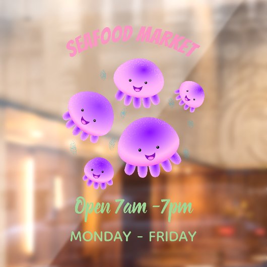 Niedlicher Rosa lila Quallenfisch Kawaii Cartoon Fensteraufkleber (Blatt 2)