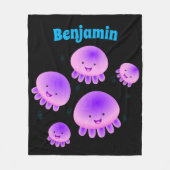 Niedlicher Rosa lila Quallenfisch Kawaii Cartoon Fleecedecke (Vorderseite)