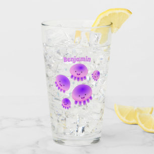 Niedlicher Rosa lila Quallenfisch Kawaii Cartoon Glas