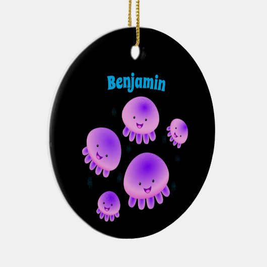 Niedlicher Rosa lila Quallenfisch Kawaii Cartoon Keramik Ornament (Rechts)