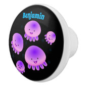 Niedlicher Rosa lila Quallenfisch Kawaii Cartoon Keramikknauf (Rechts)