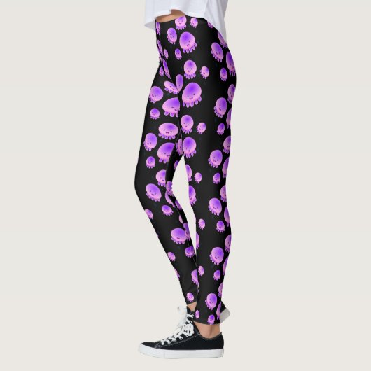 Niedlicher Rosa lila Quallenfisch Kawaii Cartoon Leggings (Links)