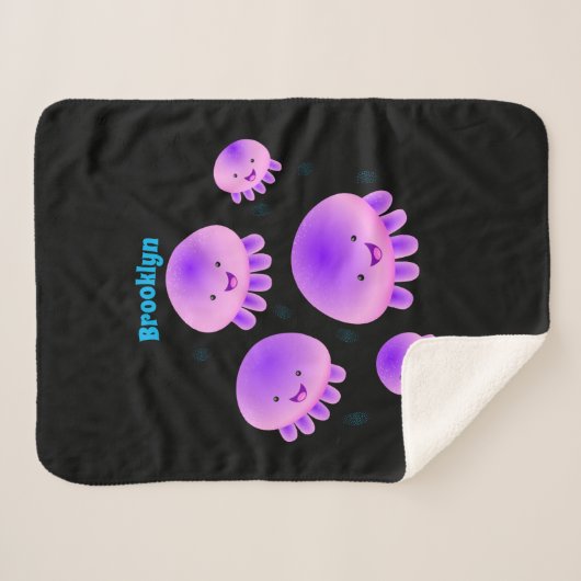 Niedlicher Rosa lila Quallenfisch Kawaii Cartoon Sherpadecke (Vorderseite (Horizontal))