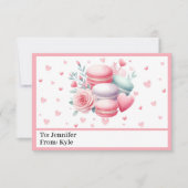 Niedlicher Rosa Macarons Foto Klassenzimmer Valent Karte (Vorderseite)