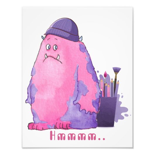 Niedlicher rosa Monster-Künstler Fotodruck (Vorne)