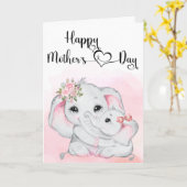 Niedlicher rosa Muttertag der Elefantenmutter Karte (Gelbe Blume)