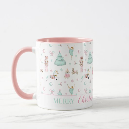 Niedlicher Rosa Nusscracker frohe Weihnachtsfeier Tasse (Links)