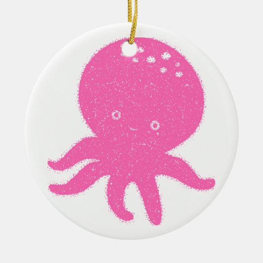 Niedlicher rosa Oktopus Alte Schrift Keramik Ornament (Vorne)