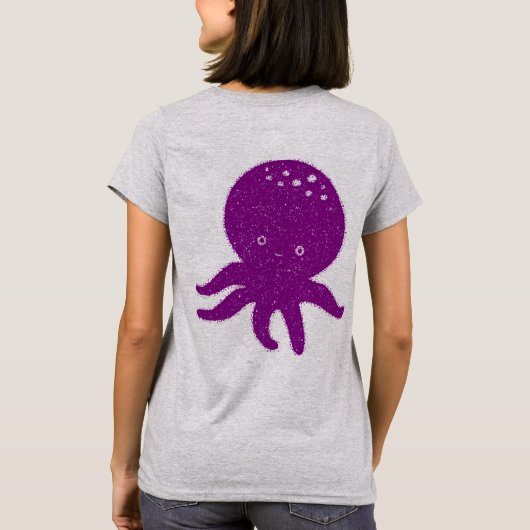 Niedlicher rosa Oktopus Alte Schrift T-Shirt (Rückseite)