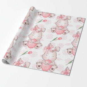 Niedlicher rosa Osterhase Geschenkpapier