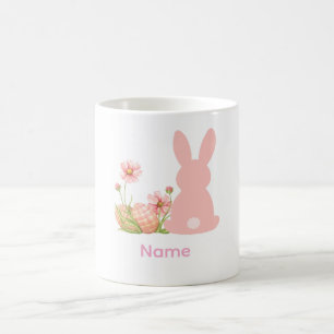 Niedlicher rosa Osterhase mit Frühlingsblumen  Kaffeetasse