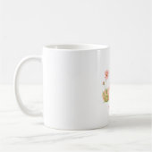 Niedlicher rosa Osterhase mit Frühlingsblumen  Kaffeetasse (Links)