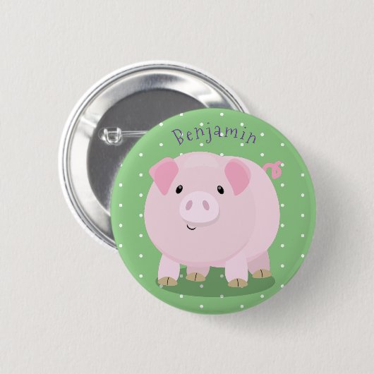 Niedlicher Rosa-Pot-Cartoon Button (Vorne & Hinten)