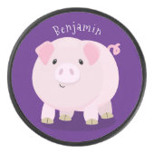 Niedlicher Rosa-Pot-Cartoon Eishockey Puck (Vorderseite)