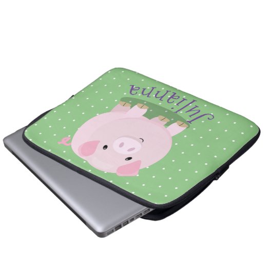 Niedlicher Rosa-Pot-Cartoon Laptopschutzhülle (Vorne Knopf)