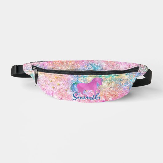 Niedlicher Rosa Regenbogen Einhorn Glitzer Bauchtasche (Vorderseite)