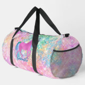 Niedlicher Rosa Regenbogen Einhorn Glitzer Duffle Bag (Rechte Ecke)