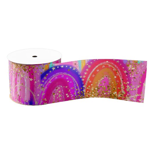 Niedlicher Rosa Regenbogen-Glitzer Ripsband (Spule)