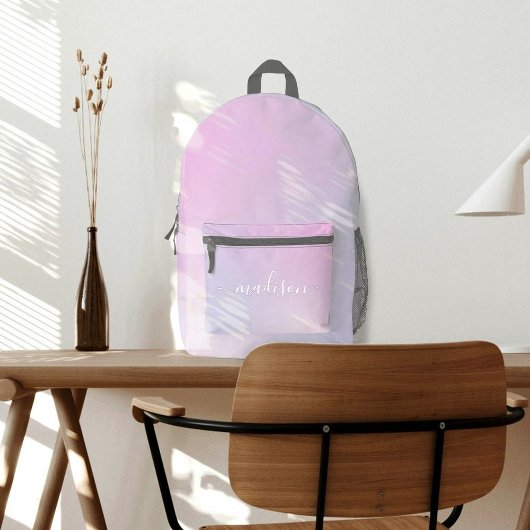 Niedlicher Rosa Regenbogen-Individuelle Name Bedruckter Rucksack