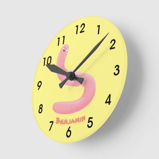 Niedlicher Rosa-Regenwurm-Cartoon Runde Wanduhr (Winkel)