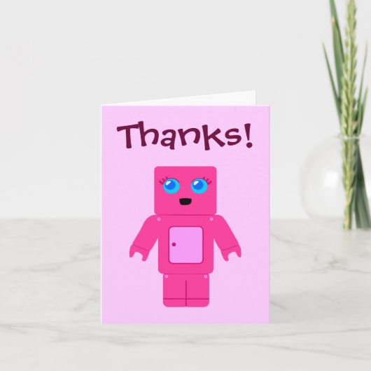 Niedlicher rosa Roboter danken Ihnen Karten (Vorderseite)