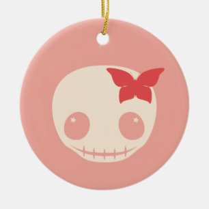 Niedlicher rosa Schädel Keramik Ornament