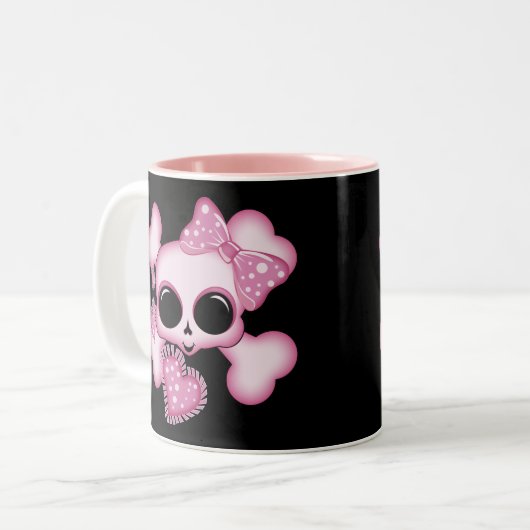 Niedlicher rosa Schädel Zweifarbige Tasse (Vorderseite Links)