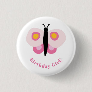 Niedlicher Rosa Schmetterling Birthday Girl Button