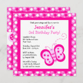 Niedlicher rosa Schmetterling mit Einladung (Vorne/Hinten)