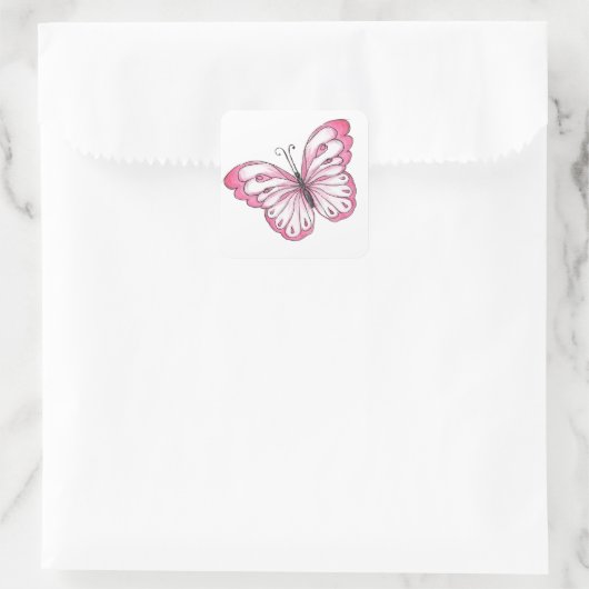 Niedlicher, rosa Schmetterling Quadratischer Aufkleber (Tasche)