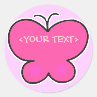 niedlicher rosa Schmetterling,<YOUR TEXT>,<YOUR TE Runder Aufkleber