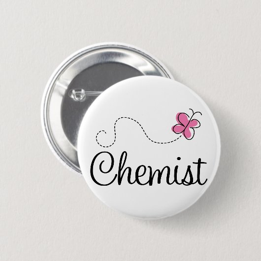 Niedlicher rosa Schmetterlings-Chemiker Button (Vorne & Hinten)