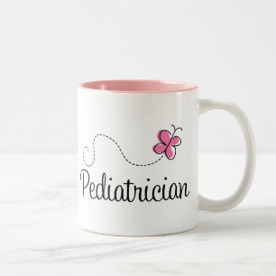 Niedlicher rosa Schmetterlings-Kinderarzt Zweifarbige Tasse