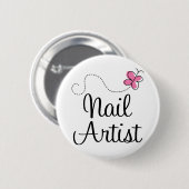 Niedlicher rosa Schmetterlings-Nagel-Künstler Button (Vorne & Hinten)