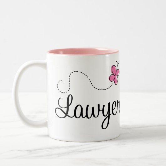 Niedlicher rosa Schmetterlings-Rechtsanwalt Zweifarbige Tasse (Links)